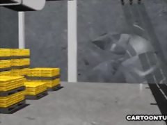 3D Babe Takes it in All Holes From Two Studs